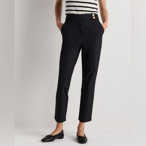 Quince Women's Scuba Slim Ankle Casual Black Gold Button Trouser Pants Sz 14